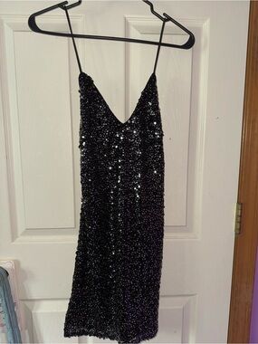 Lulu's Force of Fashion Black Backless sequin mini dress